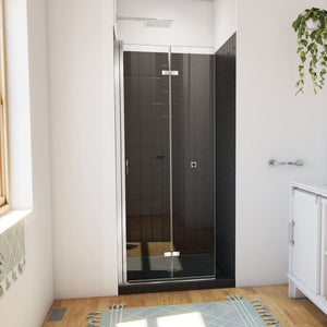 DreamLine Aqua-Q Fold 32 in. D x 32 in. W x 76 3/4 in. H Frameless Bi-Fold Shower Door in Chrome with Black Acrylic Kit