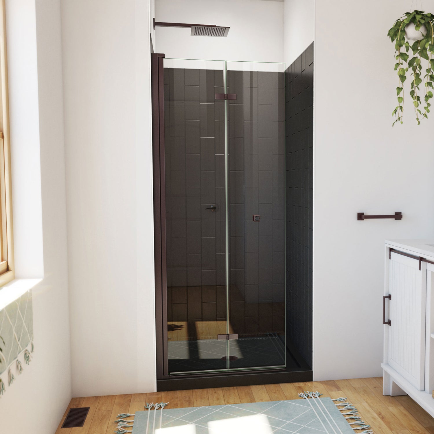 DreamLine Aqua-Q Fold 32 in. D x 32 in. W x 76 3/4 in. H Frameless Bi-Fold Shower Door in Oil Rubbed Bronze with Black Kit