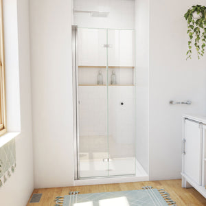 DreamLine Aqua-Q Fold 32 in. D x 32 in. W x 74 3/4 in. H Frameless Bi-Fold Shower Door in Chrome with White Acrylic Base Kit