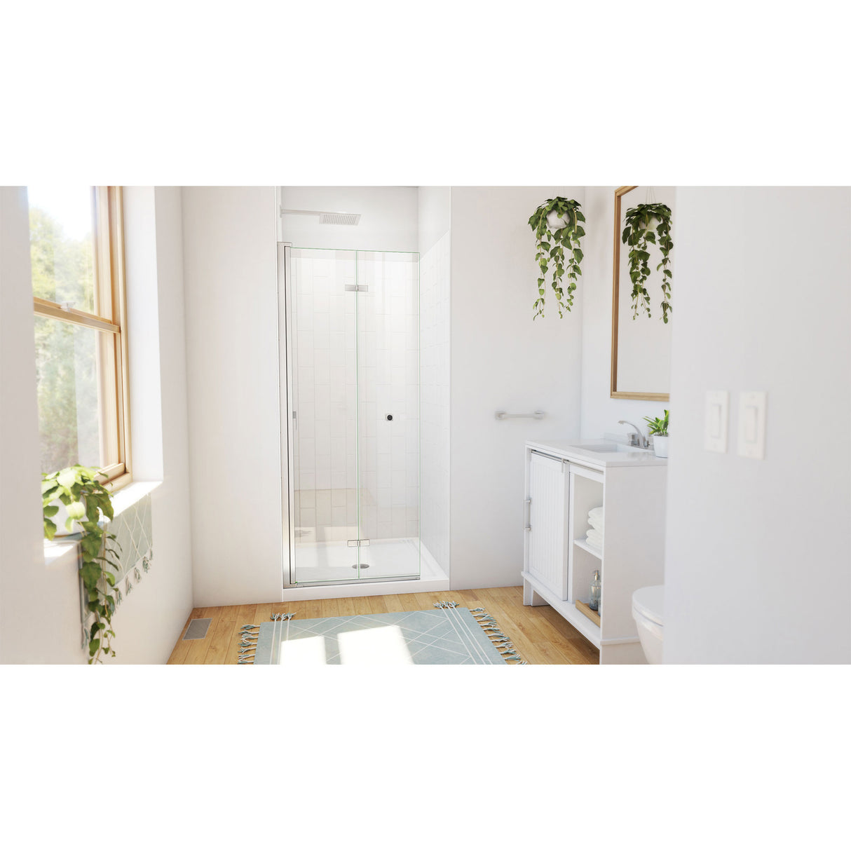 DreamLine Aqua-Q Fold 32 in. D x 32 in. W x 76 3/4 in. H Frameless Bi-Fold Shower Door in Brushed Nickel with White Acrylic Kit