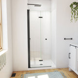 DreamLine Aqua-Q Fold 32 in. D x 32 in. W x 76 3/4 in. H Frameless Bi-Fold Shower Door in Satin Black with White Acrylic Kit