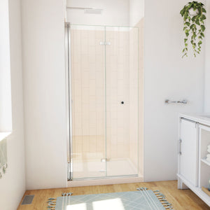 DreamLine Aqua-Q Fold 36 in. D x 36 in. W x 76 3/4 in. H Frameless Bi-Fold Shower Door in Chrome with Biscuit Acrylic Kit