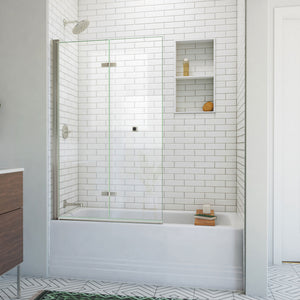 DreamLine Aqua-Q Fold 36 in. W x 58 in. H Frameless Bi-Fold Tub Door in Brushed Nickel