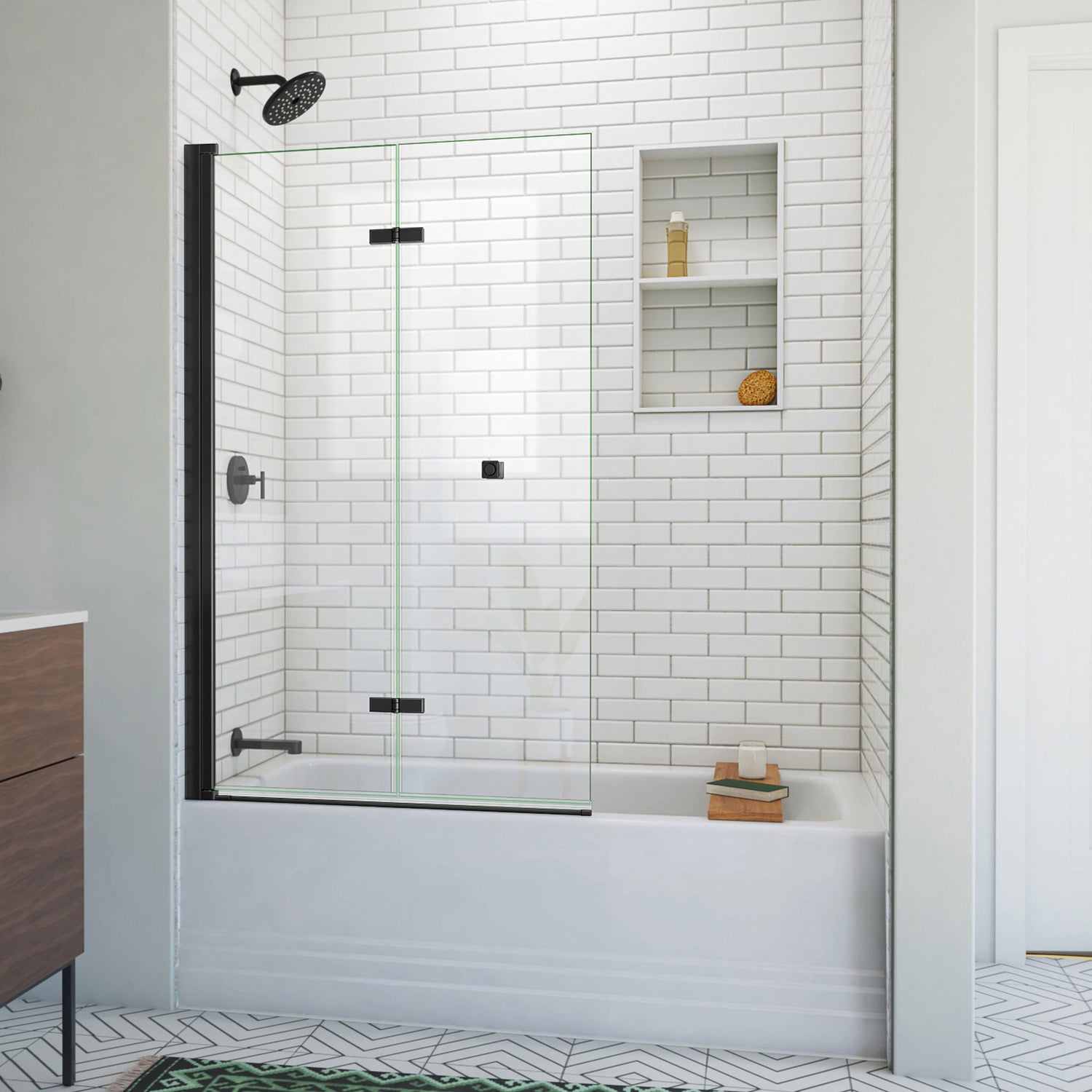 DreamLine Aqua-Q Fold 36 in. W x 58 in. H Frameless Bi-Fold Tub Door in Satin Black
