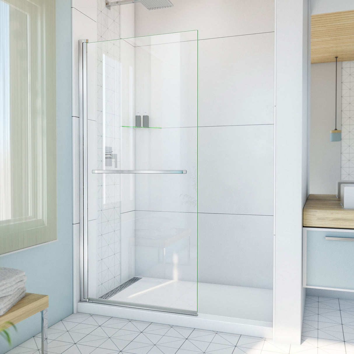 DreamLine Aqua-Q Swing 33 1/2 in. W x 72 in. H Frameless Shower Door in Chrome