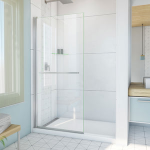 DreamLine Aqua-Q Swing 33 1/2 in. W x 72 in. H Frameless Shower Door in Brushed Nickel