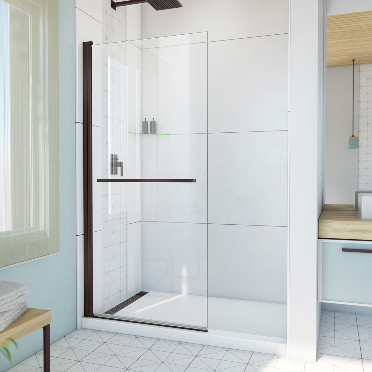 DreamLine Aqua-Q Swing 33 1/2 in. W x 72 in. H Frameless Shower Door in Oil Rubbed Bronze