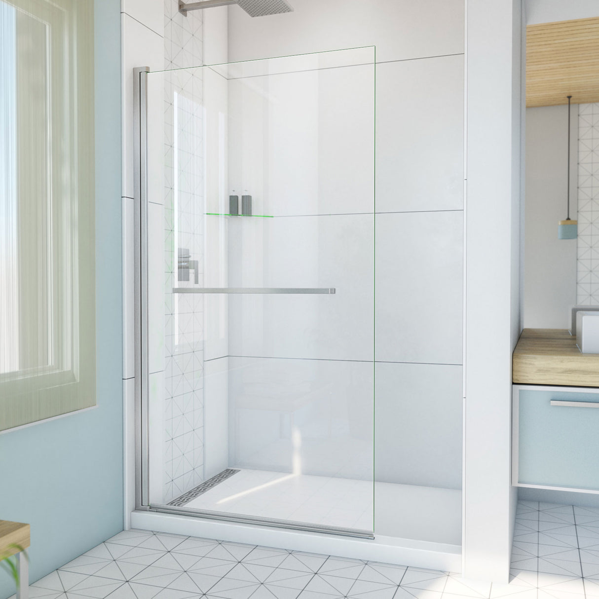 DreamLine Aqua-Q Swing 39 1/2 in. W x 72 in. H Frameless Shower Door in Brushed Nickel