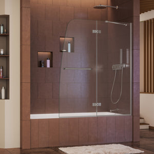 DreamLine Aqua Ultra 48 in. W x 58 in. H Frameless Hinged Tub Door in Brushed Nickel