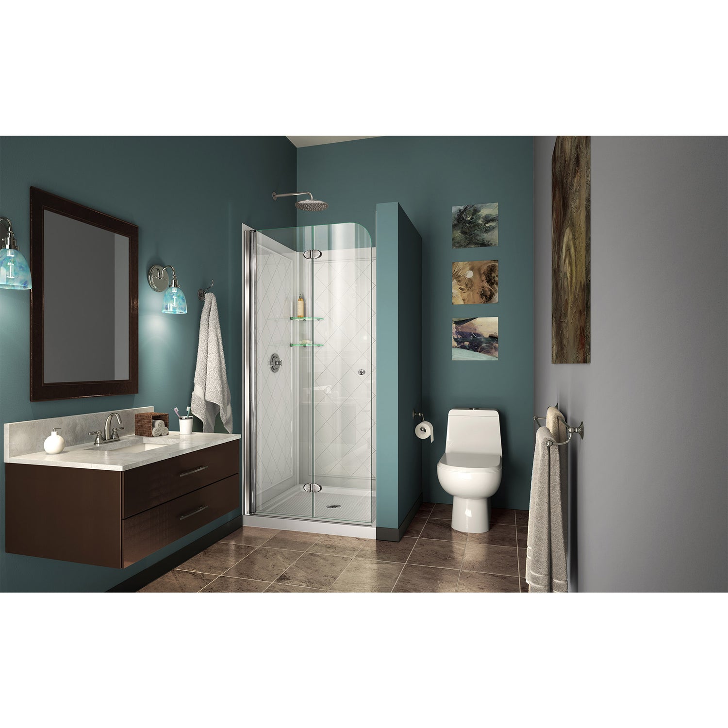 DreamLine Aqua Fold 36 in. D x 36 in. W x 76 3/4 in. H Frameless Bi-Fold Shower Door in Chrome with White Base and Wall Kit