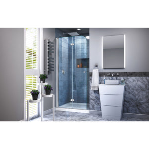 DreamLine Aqua Fold 32 in. D x 32 in. W x 74 3/4 in. H Frameless Bi-Fold Shower Door in Chrome with White Acrylic Base Kit