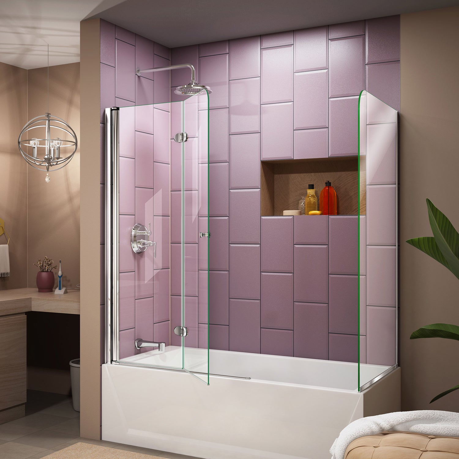 DreamLine Aqua Fold 56-60 in. W x 30 in. D x 58 in. H Frameless Bi-Fold Tub Door with Return Panel in Chrome