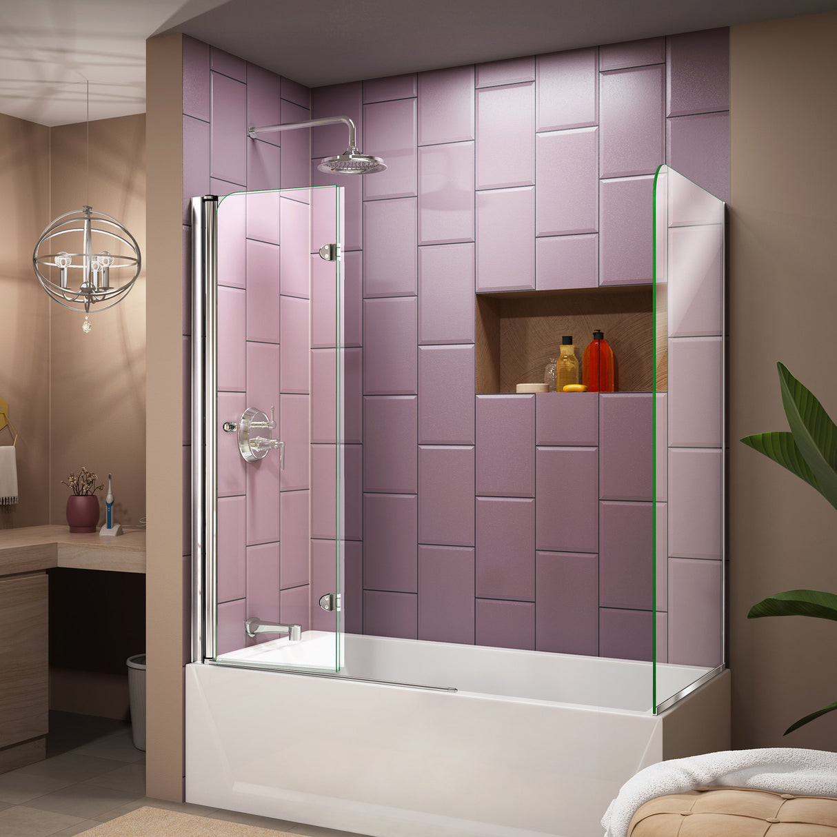 DreamLine Aqua Fold 56-60 in. W x 30 in. D x 58 in. H Frameless Bi-Fold Tub Door with Return Panel in Chrome