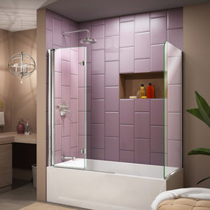 DreamLine Aqua Fold 56-60 in. W x 30 in. D x 58 in. H Frameless Bi-Fold Tub Door with Return Panel in Chrome