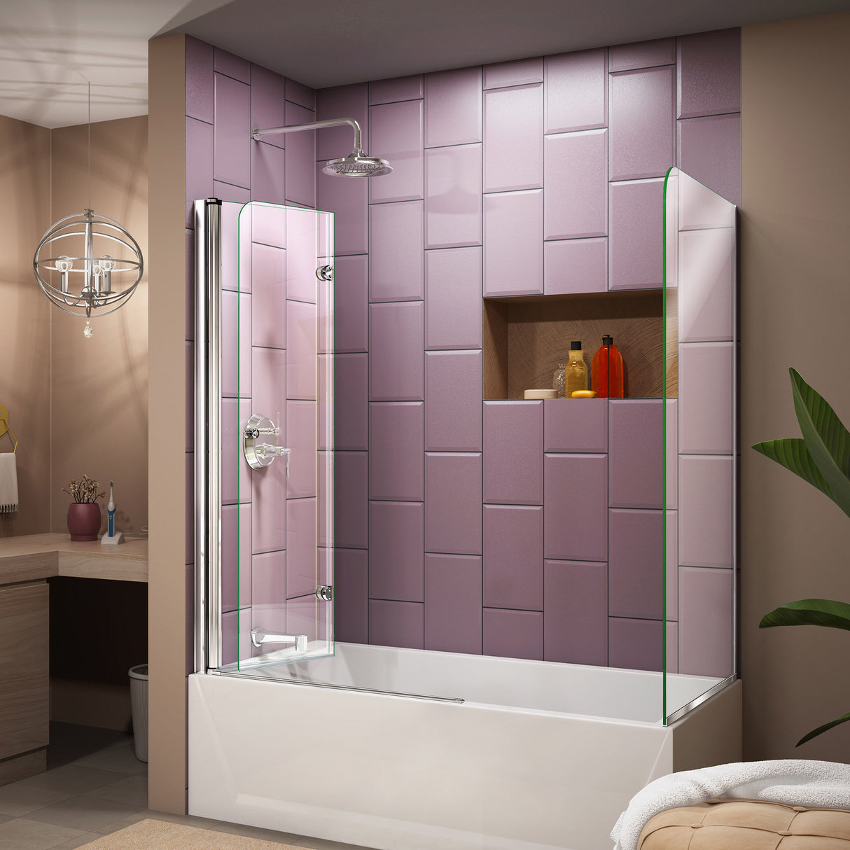 DreamLine Aqua Fold 56-60 in. W x 30 in. D x 58 in. H Frameless Bi-Fold Tub Door with Return Panel in Chrome