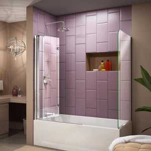 DreamLine Aqua Fold 56-60 in. W x 30 in. D x 58 in. H Frameless Bi-Fold Tub Door with Return Panel in Chrome