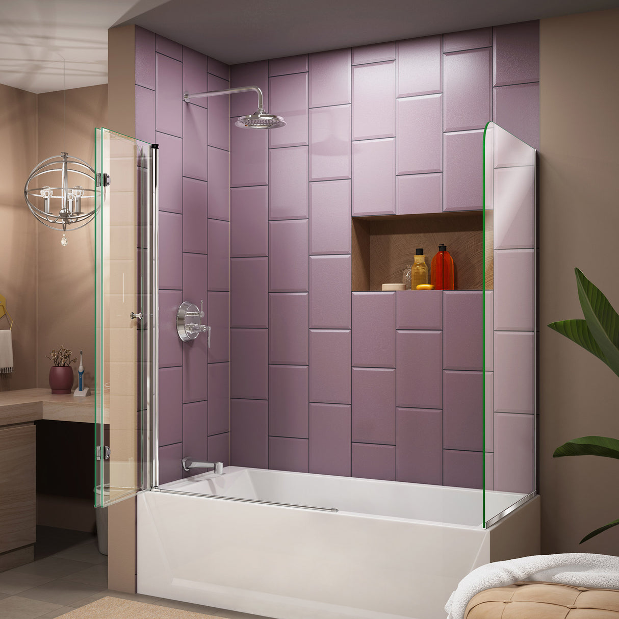 DreamLine Aqua Fold 56-60 in. W x 30 in. D x 58 in. H Frameless Bi-Fold Tub Door with Return Panel in Chrome
