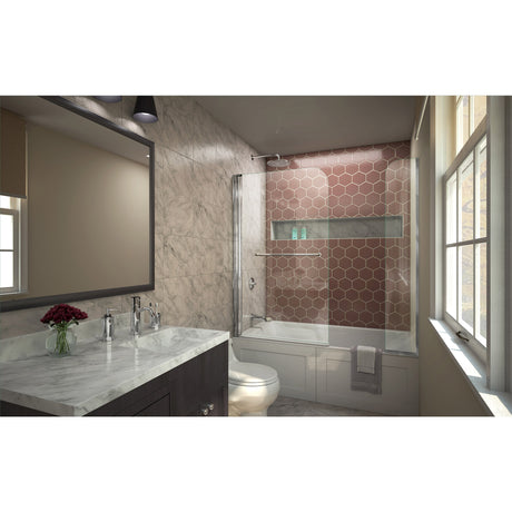 DreamLine Aqua Swing 56-60 in. W x 58 in. H Frameless Tub Door with Extender Panel in Chrome