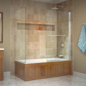 DreamLine Aqua Swing 56-60 in. W x 30 in. D x 58 in. H Frameless Tub Door with Return Panel in Chrome