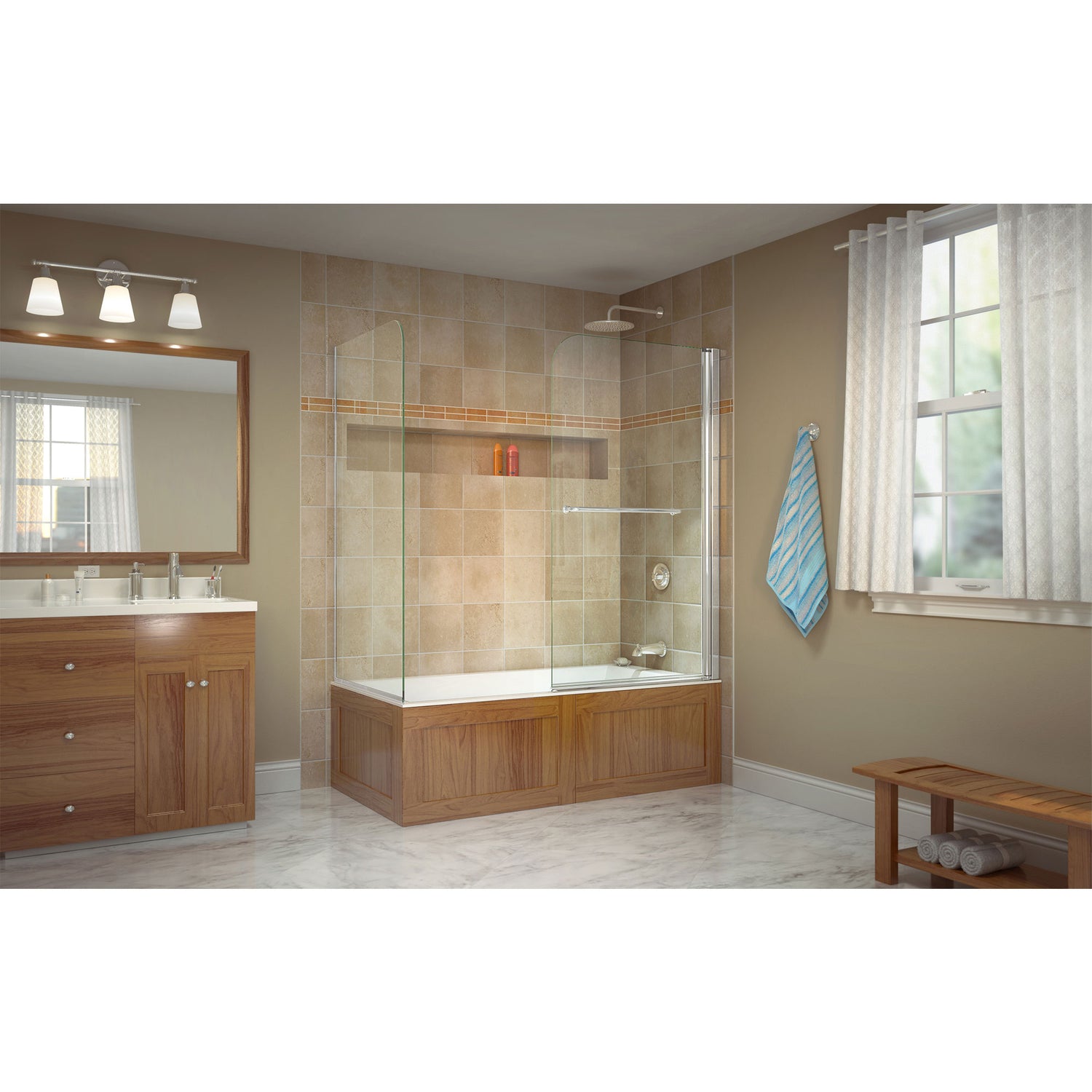 DreamLine Aqua Swing 56-60 in. W x 30 in. D x 58 in. H Frameless Tub Door with Return Panel in Chrome