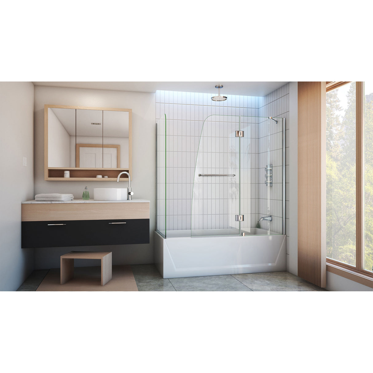 DreamLine Aqua 56-60 in. W x 30 in. D x 58 in. H Frameless Hinged Tub Door with 30 in. Return Panel in Chrome