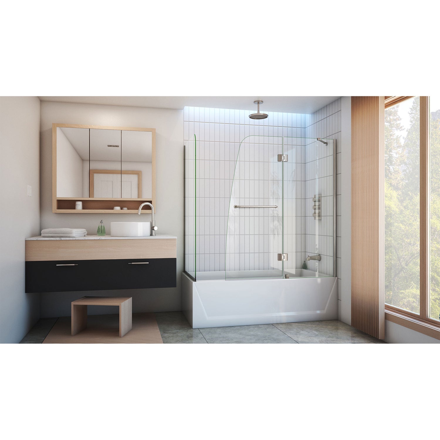 DreamLine Aqua 56-60 in. W x 30 in. D x 58 in. H Frameless Hinged Tub Door with 30 in. Return Panel in Brushed Nickel