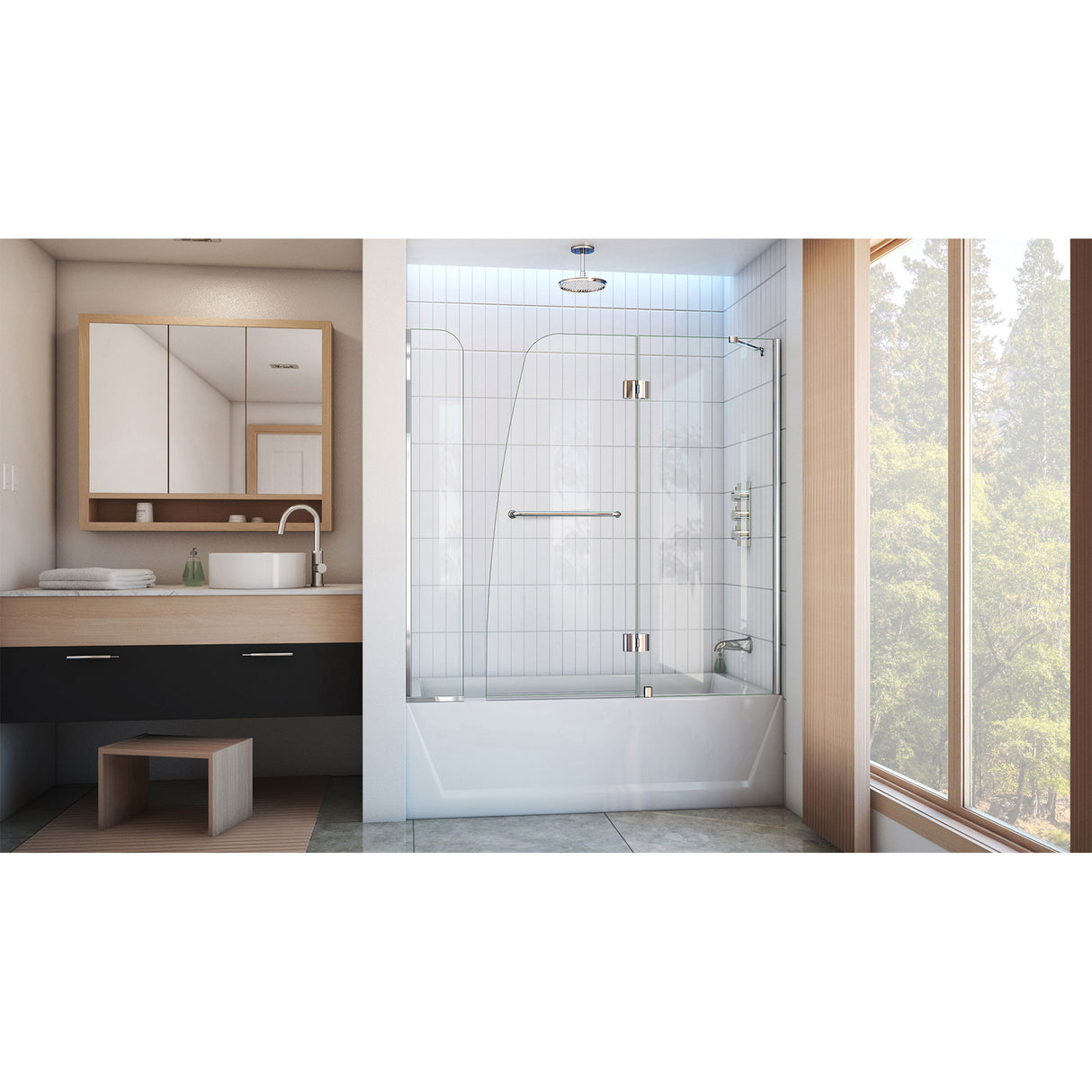 DreamLine Aqua 56-60 in. W x 58 in. H Frameless Hinged Tub Door with Extender Panel in Chrome