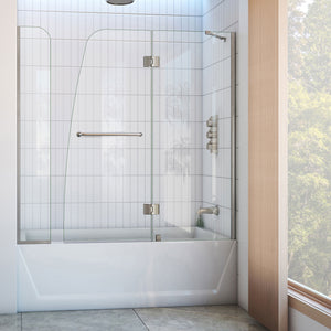 DreamLine Aqua 56-60 in. W x 58 in. H Frameless Hinged Tub Door with Extender Panel in Brushed Nickel