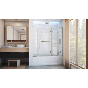 DreamLine Aqua 56-60 in. W x 58 in. H Frameless Hinged Tub Door with Extender Panel in Brushed Nickel