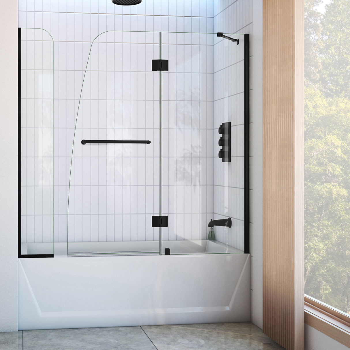 DreamLine Aqua 56-60 in. W x 58 in. H Frameless Hinged Tub Door with Extender Panel in Satin Black