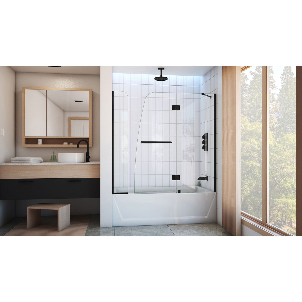 DreamLine Aqua 56-60 in. W x 58 in. H Frameless Hinged Tub Door with Extender Panel in Satin Black