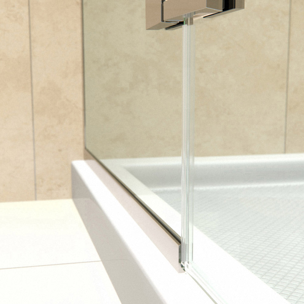 DreamLine Aqua Ultra 34 in. D x 60 in. W x 74 3/4 in. H Frameless Shower Door in Chrome and Left Drain Biscuit Base Kit