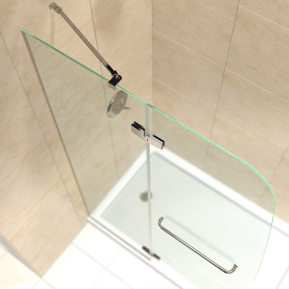 DreamLine Aqua Ultra 32 in. D x 60 in. W x 74 3/4 in. H Frameless Shower Door in Brushed Nickel and Right Drain Biscuit Base Kit