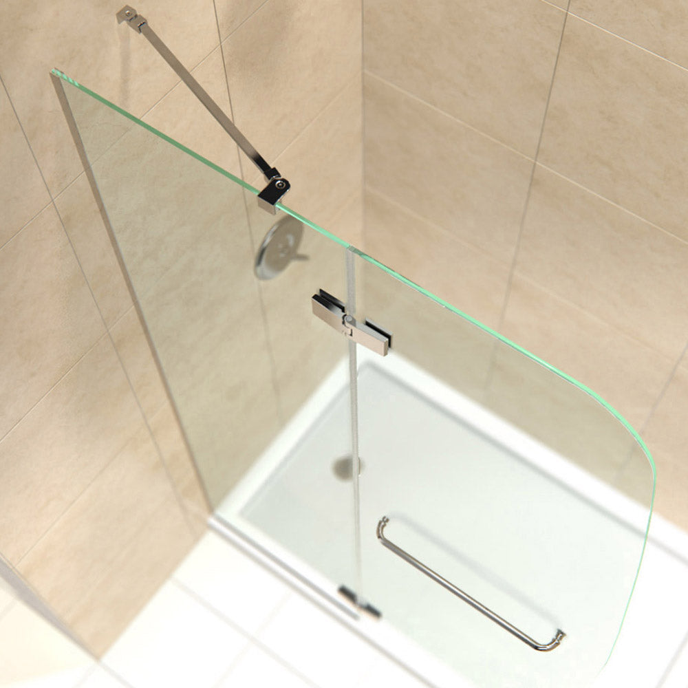 DreamLine Aqua Ultra 30 in. D x 60 in. W x 74 3/4 in. H Frameless Shower Door in Brushed Nickel and Left Drain Biscuit Base Kit