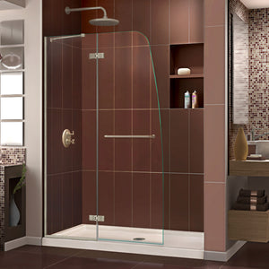 DreamLine Aqua Ultra 30 in. D x 60 in. W x 74 3/4 in. H Frameless Shower Door in Brushed Nickel and Center Drain Biscuit Base Kit