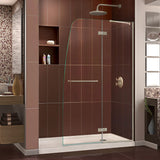DreamLine Aqua Ultra 32 in. D x 60 in. W x 74 3/4 in. H Frameless Shower Door in Brushed Nickel and Right Drain Biscuit Base Kit