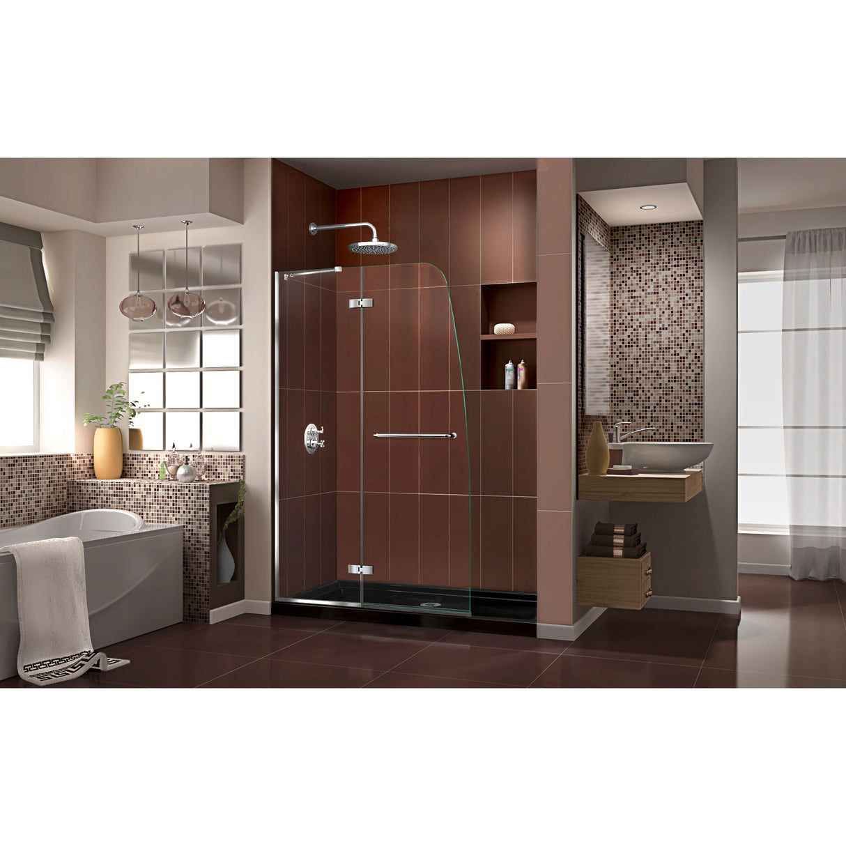 DreamLine Aqua Ultra 36 in. D x 60 in. W x 74 3/4 in. H Frameless Shower Door in Chrome and Center Drain Black Base Kit