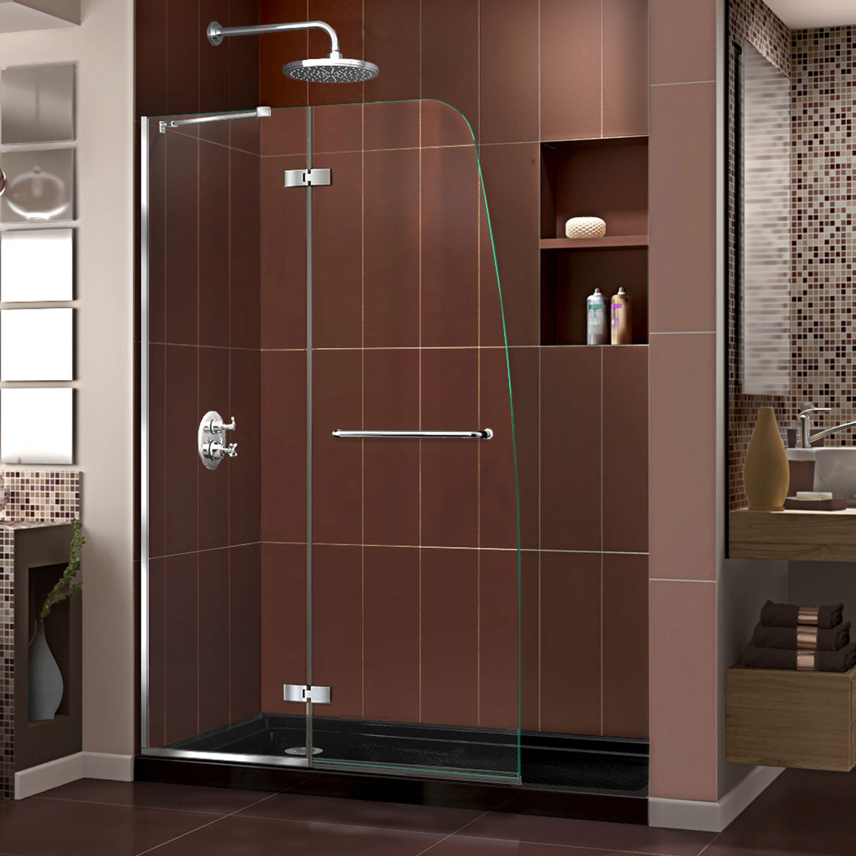 DreamLine Aqua Ultra 36 in. D x 60 in. W x 74 3/4 in. H Frameless Shower Door in Chrome and Left Drain Black Base Kit