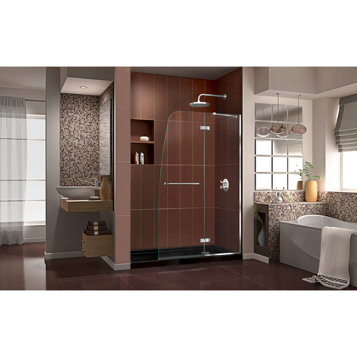 DreamLine Aqua Ultra 30 in. D x 60 in. W x 74 3/4 in. H Frameless Shower Door in Chrome and Right Drain Black Base Kit
