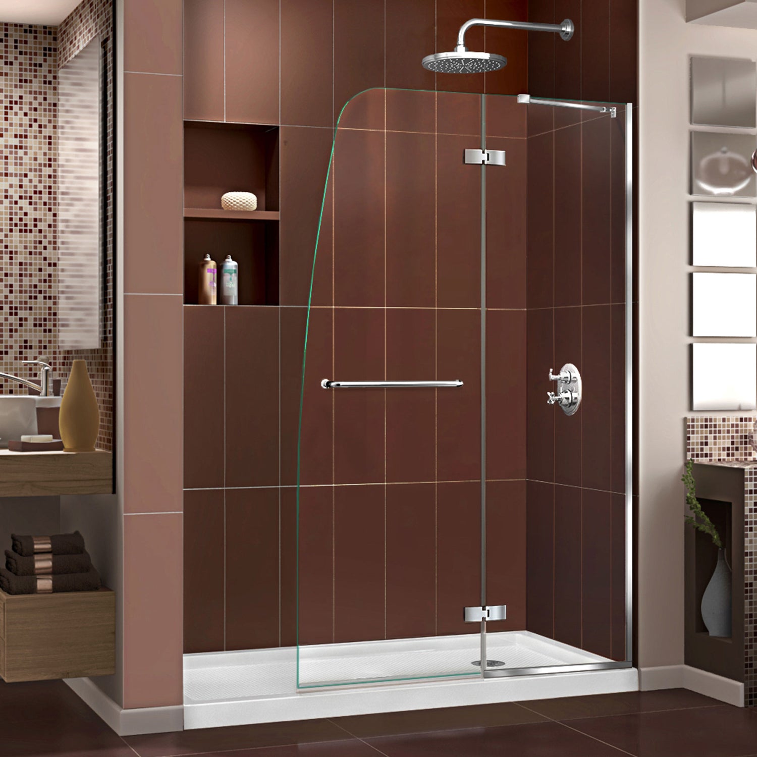 DreamLine Aqua Ultra 30 in. D x 60 in. W x 74 3/4 in. H Frameless Shower Door in Chrome and Right Drain White Base Kit