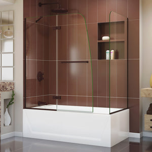 DreamLine Aqua Ultra 48 in. W x 30 in. D x 58 in. H Frameless Hinged Tub Door with Return Panel in Oil Rubbed Bronze