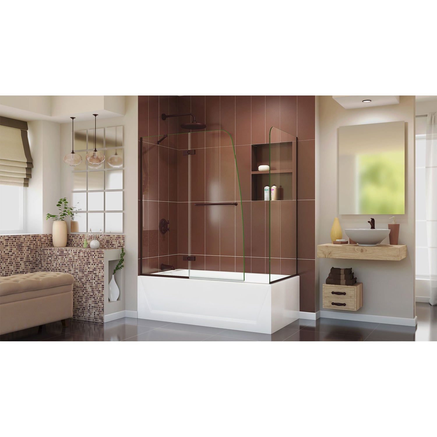 DreamLine Aqua Ultra 48 in. W x 30 in. D x 58 in. H Frameless Hinged Tub Door with Return Panel in Oil Rubbed Bronze