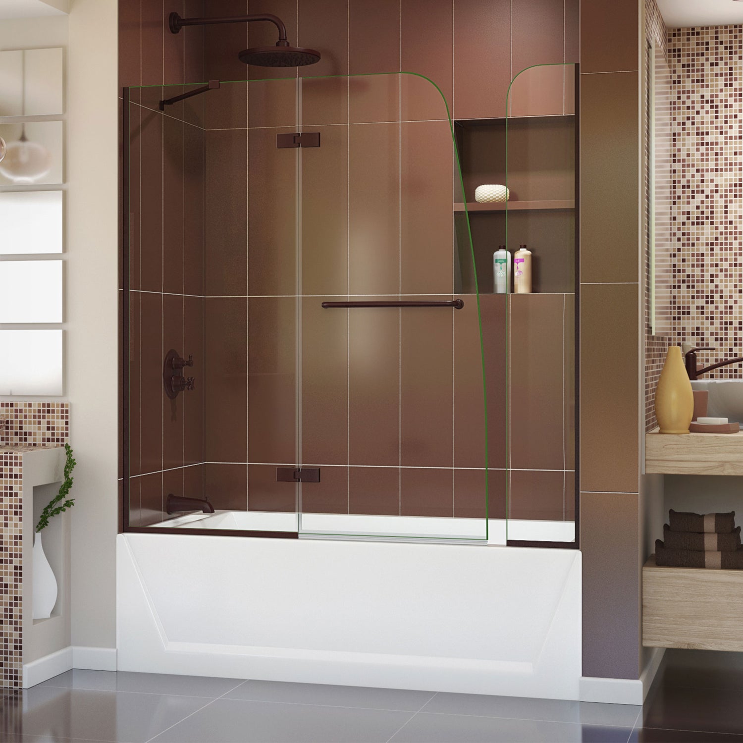 DreamLine Aqua Ultra 48 in. W x 58 in. H Frameless Hinged Tub Door with 9 in. Extender Panel in Oil Rubbed Bronze