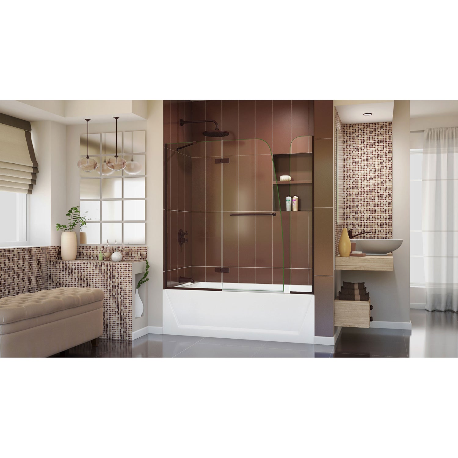 DreamLine Aqua Ultra 48 in. W x 58 in. H Frameless Hinged Tub Door with 9 in. Extender Panel in Oil Rubbed Bronze