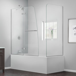 DreamLine Aqua Ultra 48 in. W x 30 in. D x 58 in. H Frameless Hinged Tub Door with Return Panel in Brushed Nickel
