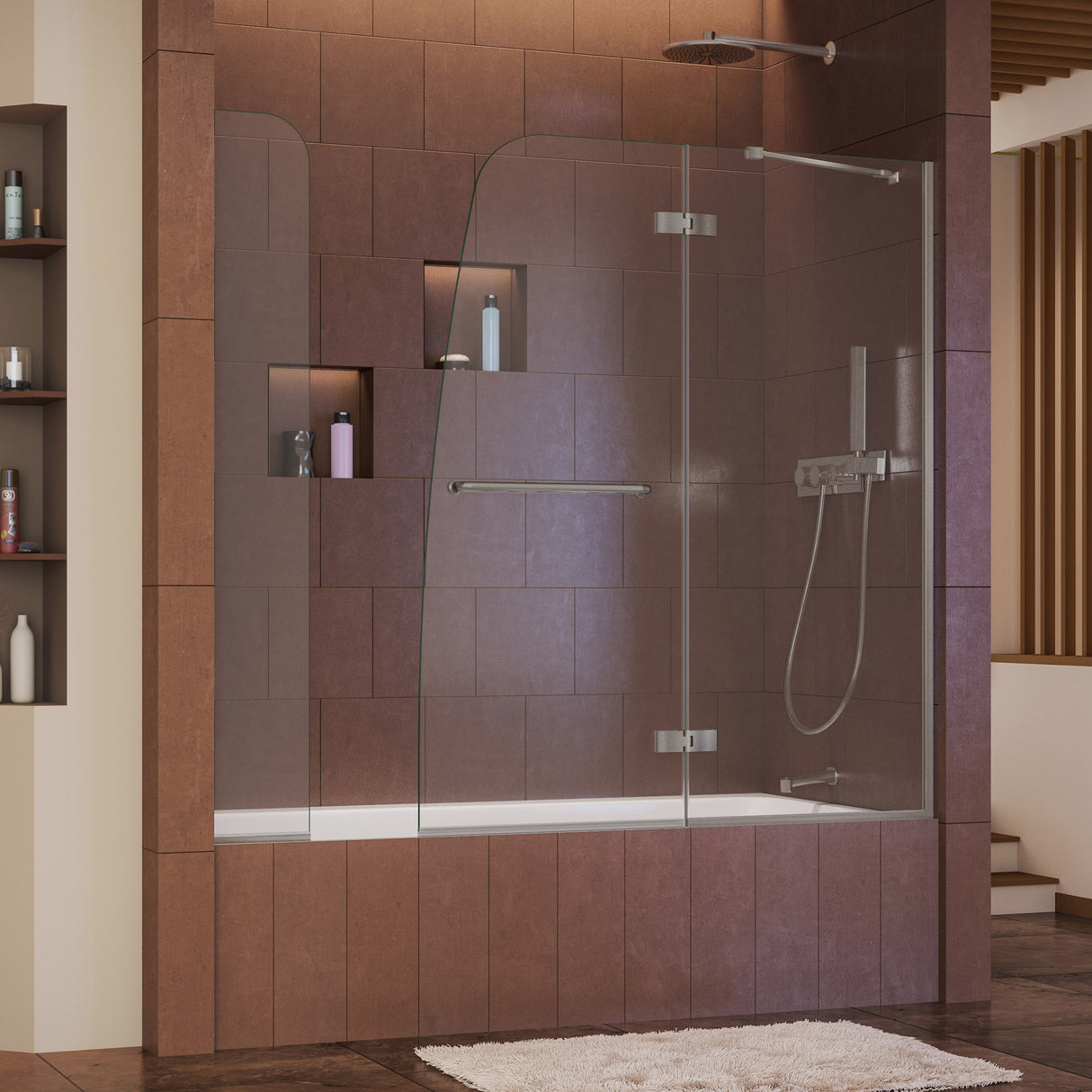 DreamLine Aqua Ultra 48 in. W x 58 in. H Frameless Hinged Tub Door with Extender Panel in Brushed Nickel