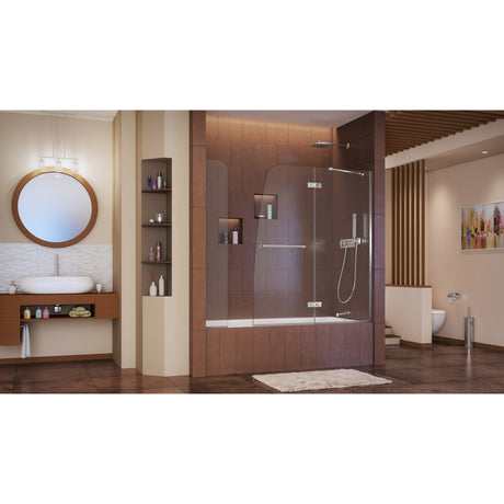 DreamLine Aqua Ultra 48 in. W x 58 in. H Frameless Hinged Tub Door with Extender Panel in Chrome