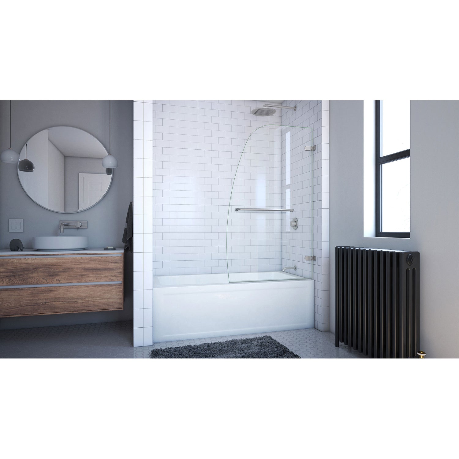 DreamLine Aqua Uno 34 in. W x 58 in. H Frameless Hinged Tub Door in Brushed Nickel