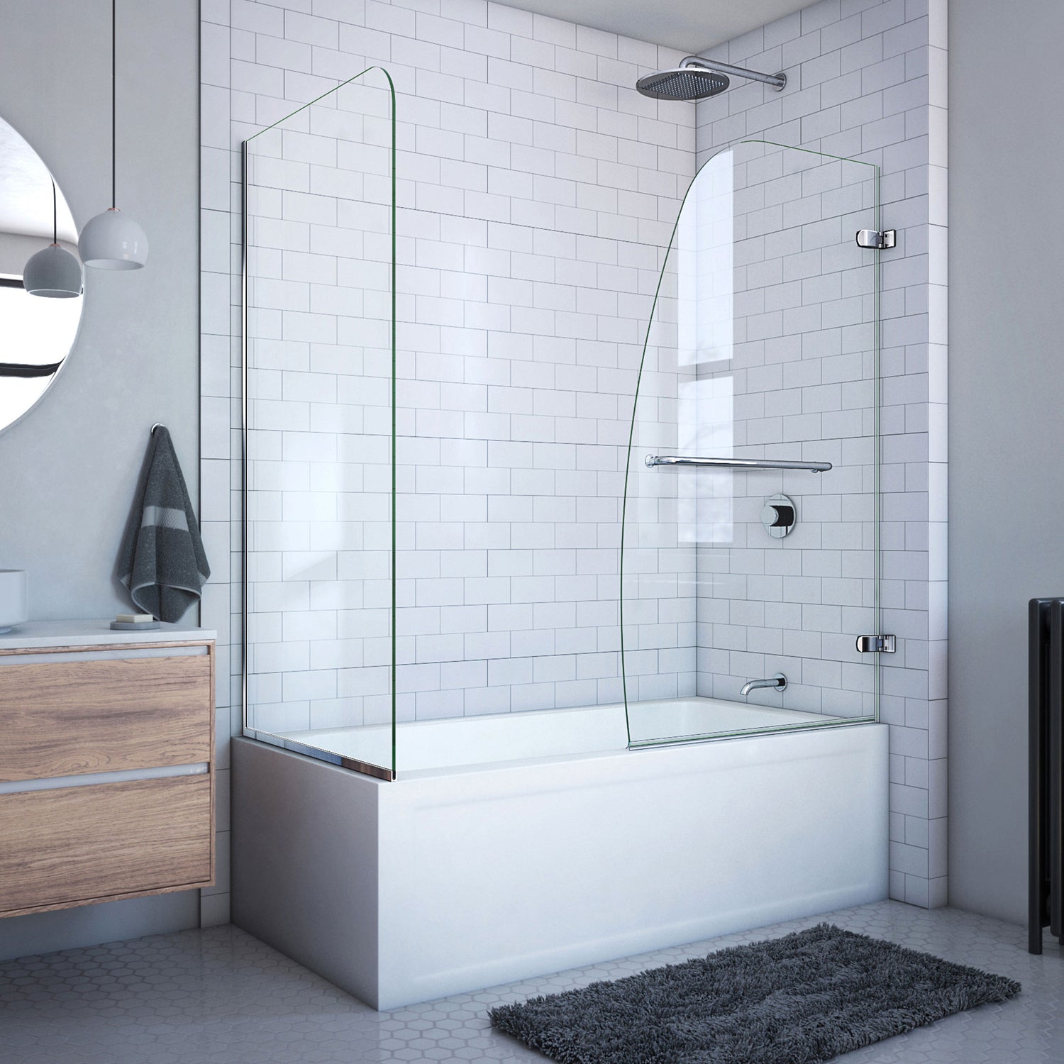 DreamLine Aqua Uno 56-60 in. W x 30 in. D x 58 in. H Frameless Hinged Tub Door with Return Panel in Chrome
