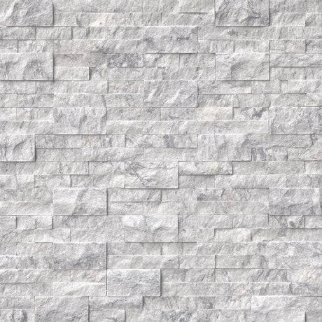 Arabescato carrara splitface ledger panel 6X24 natural marble wall tile LPNLMARACAR624 product shot multiple tiles angle view